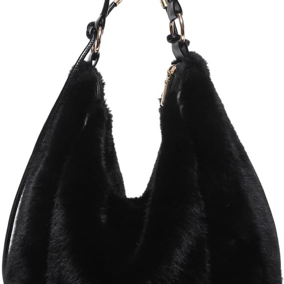 Soft Plush Faux Fur Handbag - Spacious Winter Bag with Adjustable Strap - Picture 1 of 7
